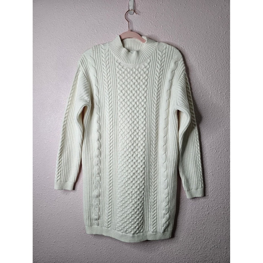 Banana Republic Womens Cream Cable Knit Mock Neck Sweater Dress Small